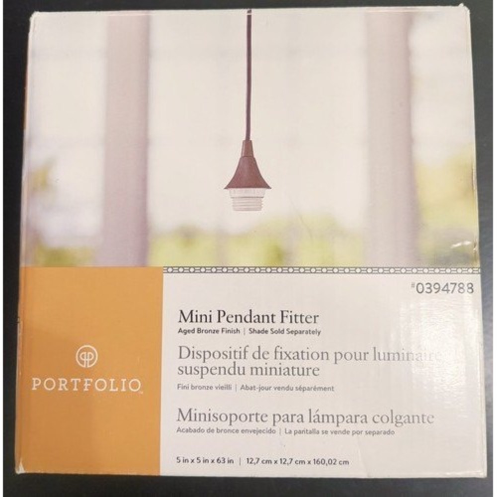 Portfolio Mini Pendant Fitter Aged Bronze Finish Adjustable Cord 0394788 NEW